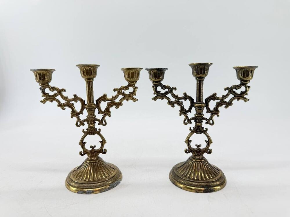 Vintage Interpur Italy Brass Tone 3 Arm Candelabra Candle Holders Box